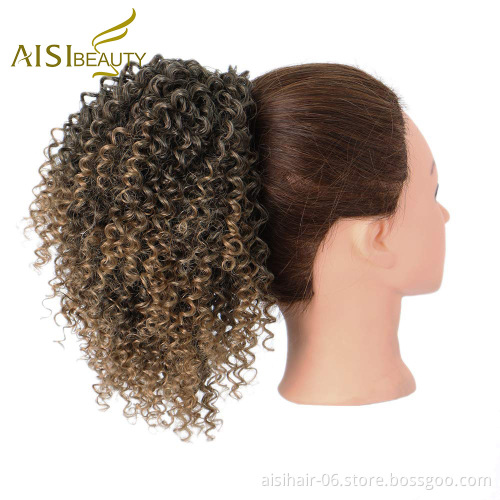Aisi Beauty Hotselling Wholesale Ombre Brown Afro Fluffy Puff Hairpiece Extension Messy Donut Curly Afro Kinky Afro Hair Bun